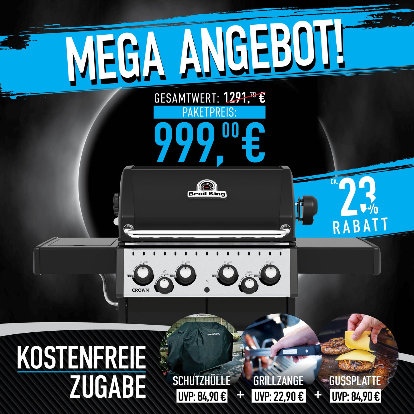 Broil King CROWN 490 Promo Bundle | Gasgrill + inkl. Drehspieß + Gußplatte + Schutzhülle + Grillzange