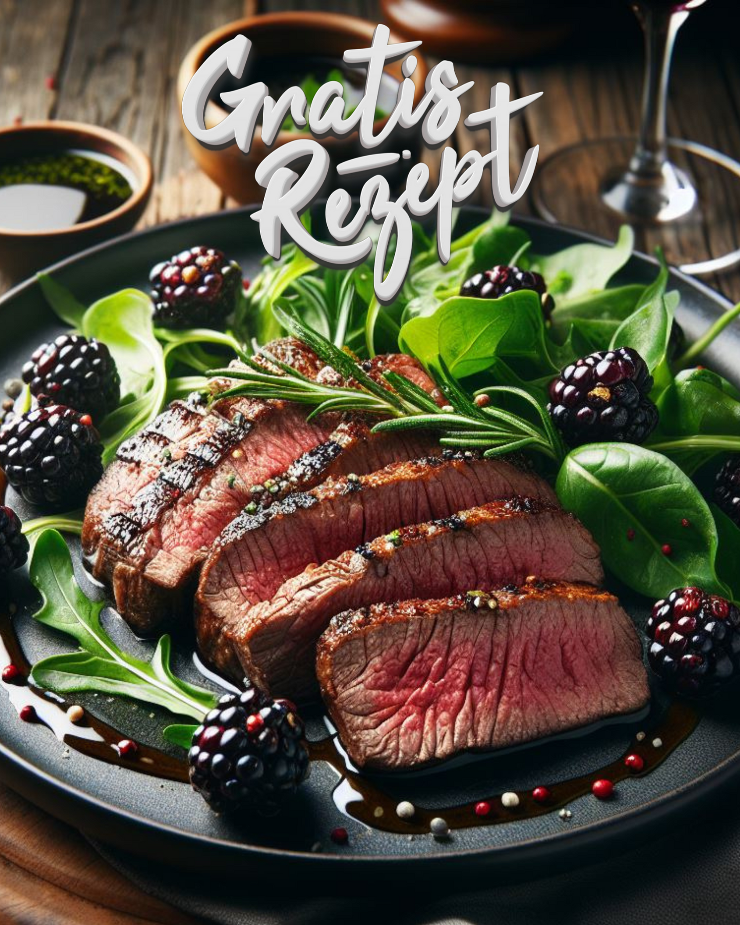 Rezept: Tagliata vom Rind mit Rauke und gebratenen Brombeeren in Rosmarin